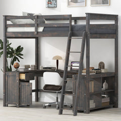Loft Bed With U-Shaped Desk, Drawers, And Storage Shelves
