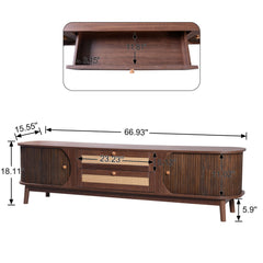 TV Stand For TVs Up To 75'', Cabinet With Drawers And Sliding Doors, Living Room Entertainment Console - Natural Wood / Brown