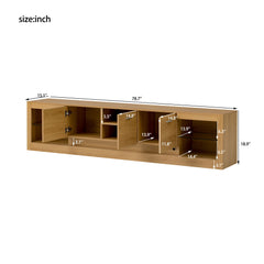 TV Stand With 6 Cabinets & 2 Open Compartments, Entertainment Center For TVs Up To 90'', Television Console - Natural Wood