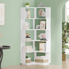 6 Tier Corner Bookshelf, L-Shaped Freestanding Shelf With Anti Drop Panels