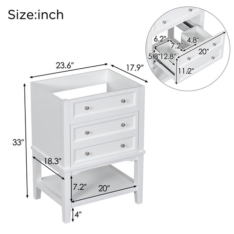 24" Bathroom Vanity Without Sink, Base Only, Storage Cabinet With Drawer And Open Shelf - White