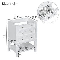 24" Bathroom Vanity Without Sink, Base Only, Storage Cabinet With Drawer And Open Shelf - White