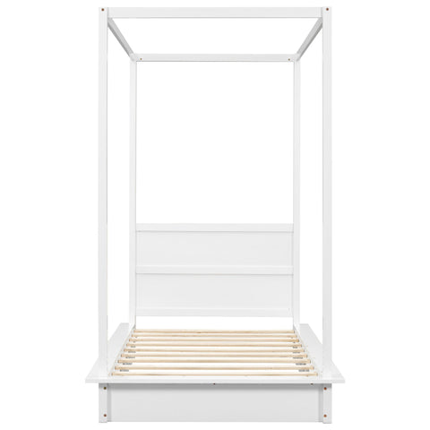 LED Canopy Bed, Canopy Platform Bed With Support Slats, No Box Spring Needed
