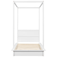 LED Canopy Bed, Canopy Platform Bed With Support Slats, No Box Spring Needed