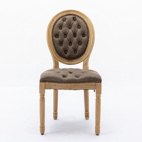 French Style Solid Wood Frame Antique Painting, Hand-Pulled Buckle Decoration PU Artificial Leather Dining Chair With Nailhead Trim, Wood Legs