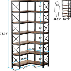 7 Tier Corner Bookshelf, Storage Unit For Living Room