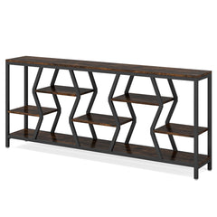 Tribesigns - Extra Long Narrow Sofa Console Table With 4 Tier Storage Shelves - Rustic Brown