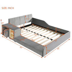 Upholstered Grounded Bed, With Bedside Desk And Little Round Stool