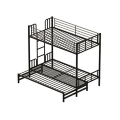 Twin Metal Pull Out Bunk Bed With Guardrail And Built In Ladder, Space Saving Convertible Frame For Bedroom - Black