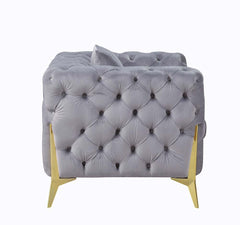 Jelanea - Sofa With 2 Pillows - Gray Velvet & Gold