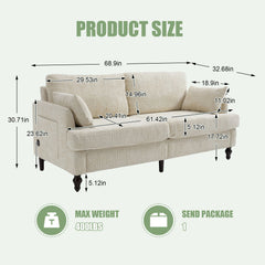 Chenille 2 Seater Sofa With LED Light, USB Charging Port, And Storage Bag