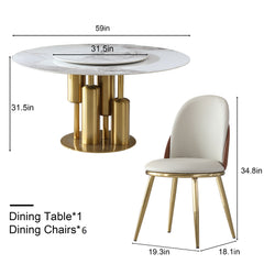 Round Stone Burning Table, Modern Marble Dining Table With Chairs