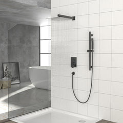 Wall Mounted Shower System With Adjustable Slide Bar And Rough In Valve - Matte Black