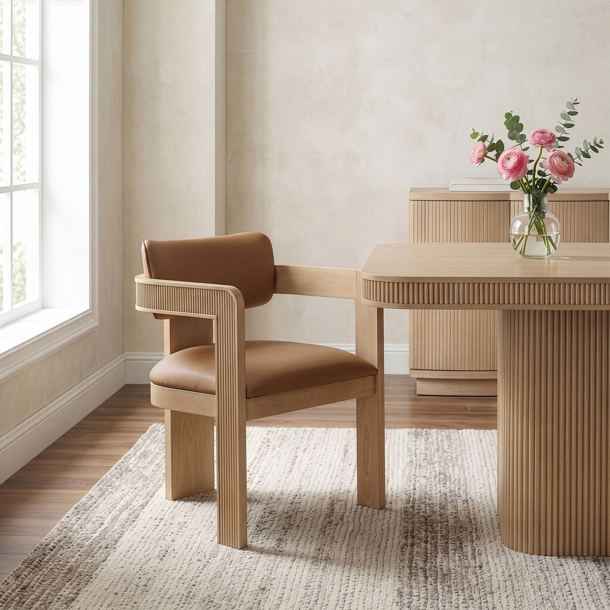 Sacha - Vegan Leather Upholstered Dining Chair With Natural Base (Set of 2)