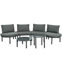 6 Piece Patio Set, Half Moon Outdoor Sectional Sofa With 2 High Low Coffee Tables, 4 Pillows & Cushions