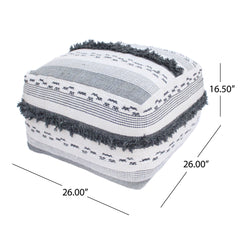 Karim - Faux Yarn Large Pouf, Durable - Ivory / Gray