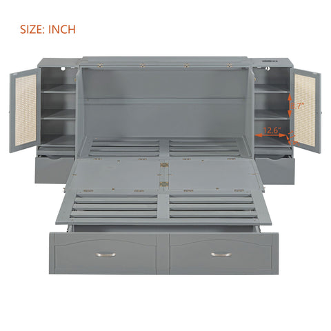 Murphy Wall Bed With Drawer And Rattan Decoration