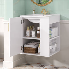 Wall Mounted Bathroom Cabinet With Side Shelf Combo, Vanity With Sink - White