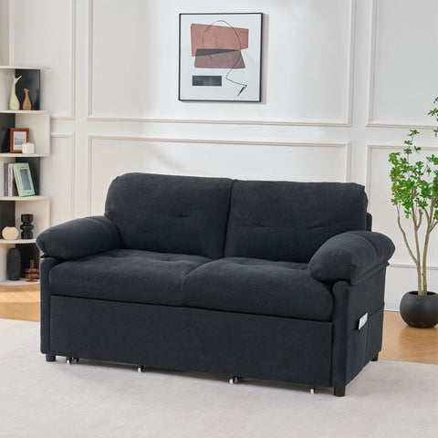 Convertible Pull Out Sofa Bed Queen Size, 3 In 1 With Side Storage