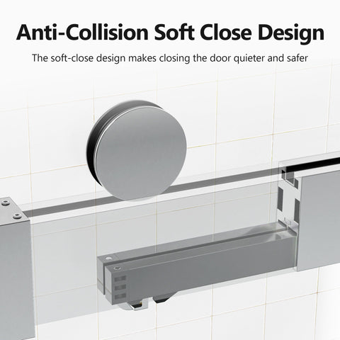 Frameless Double Sliding Soft Close Shower Door, Tempered Glass