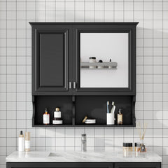 Wall Mounted Mirror Medicine Cabinet, Bathroom Storage With Doors And Open Shelves