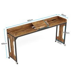 Height Adjustable Overbed Table With Wheels, Queen Size Mobile Laptop Desk, Rolling Computer Cart With Tiltable Stand And Built In Outlets & USB Ports - Rustic Brown