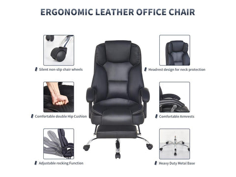 Big And Tall Office Chair, High Back Ergonomic Office Chair With Footrest, Executive - Black