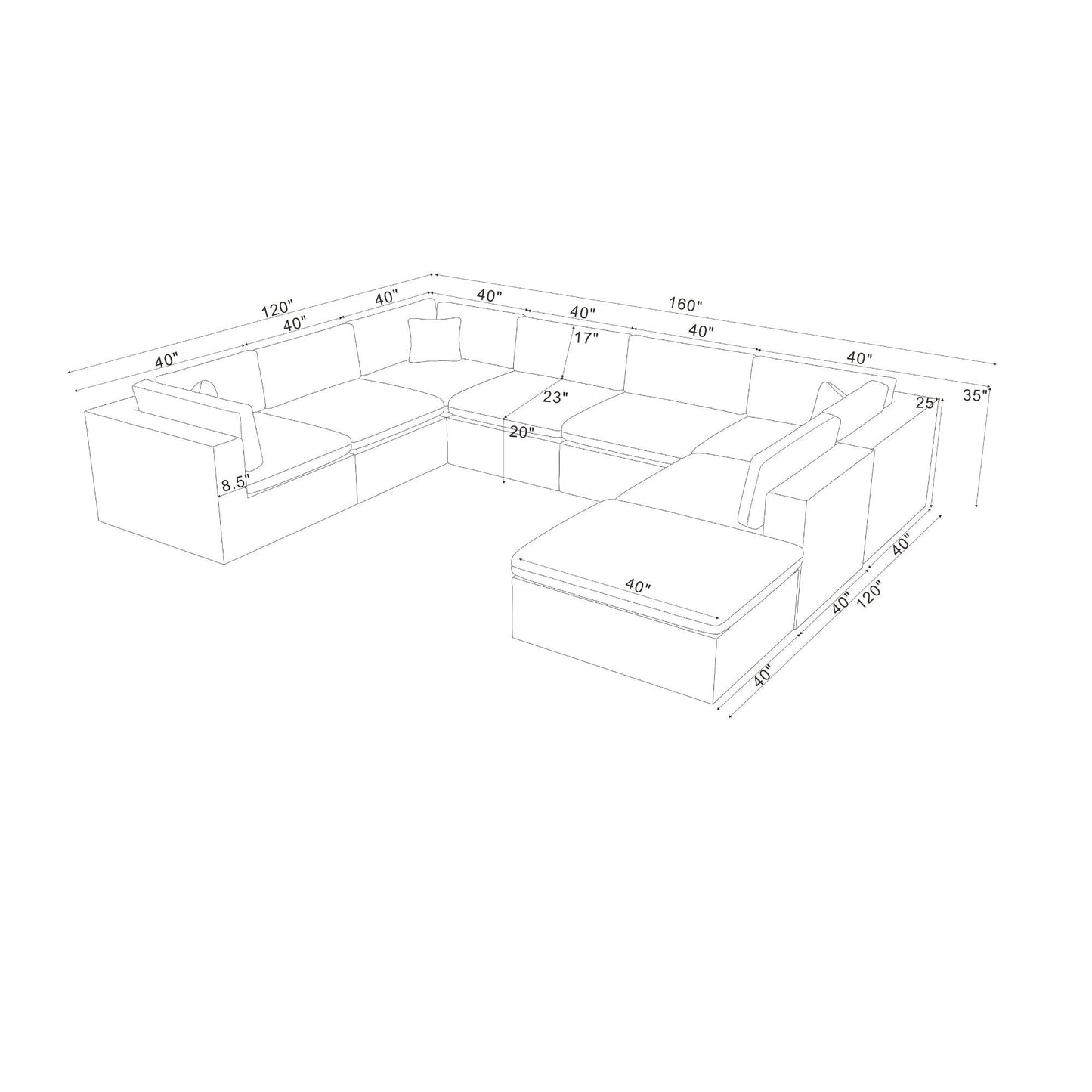 Custom Configuration Modular Sectional With Toss Pillows