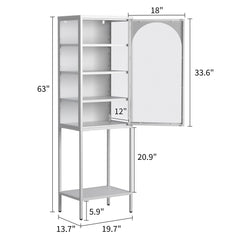 Metal Glass Door Display Storage Cabinet - 5 Tier Cube Bookshelf Storage Cabinet With 3 Adjustable Shelves For Kitchen, Dining Room, Living Room, Bathroom, Home Office