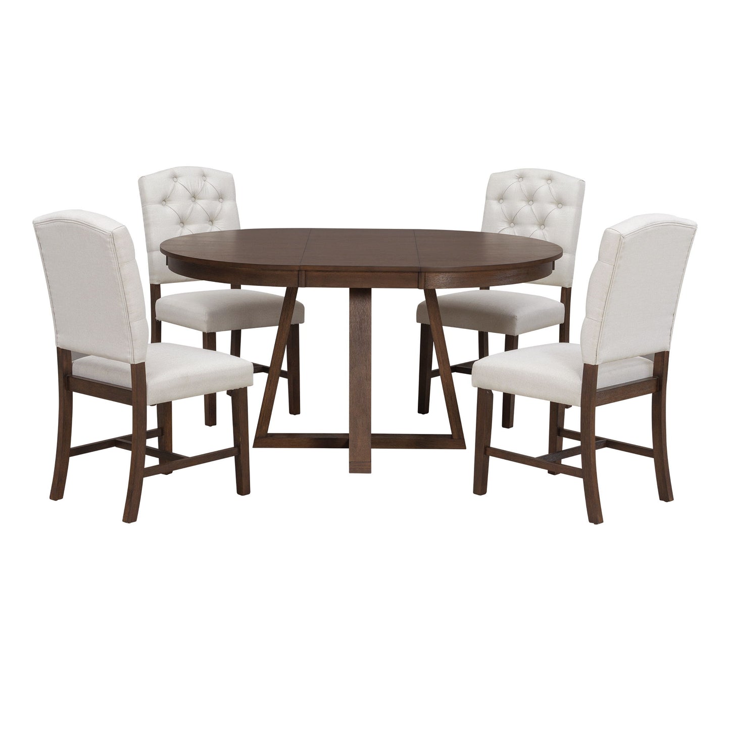 Dining Set With Leaf Round Table And 4 Upholstered Chairs