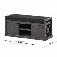 Wood Bench With 2 Open Shelves And Water Resistant Cushion - Dark Gray