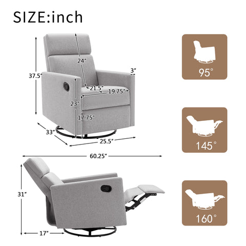Modern Upholstered Rocker Nursery Chair Plush Seating Glider Swivel Recliner Chair