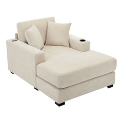 Oversized Chaise Lounger Modern Style Sofa Couch, With Pillows, Charge Station & Cup Holders