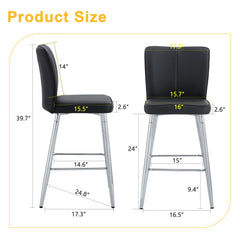 Modern Bar Chair Set Streamlined Backrest Metal Legs 2 Pieces - Black / Silver