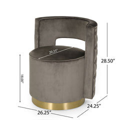 Modern Glam Swivel Arm Chair With Velvet Upholstery And Copper Base - Gray