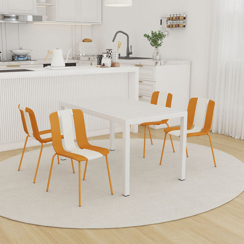 4 Piece Set Of Modern Striped Color- Blocking Single Chairs With Long Table