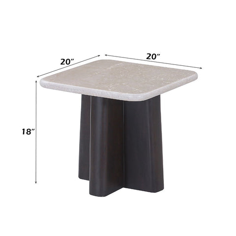 Jacory - End Table With Bottocino Marble Top - Beige / Espresso