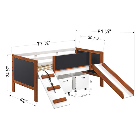 Aurea - Twin Loft Bed With Slide Slats Ststem Included - Cherry Oak / White