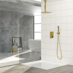 Luxury Dual Shower Head System 12" Ceiling Mount With Rough In Valve, Stainless Steel And Brass