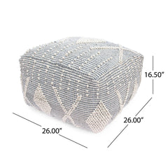Diamond - Handcrafted Faux Yarn Pouf - Ivory / Gray