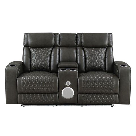 Taddeo - Power Motion Loveseat With Console, Speaker, USB, Wireless Charger & LED - Dark Gray
