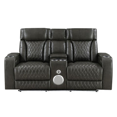 Taddeo - Power Motion Loveseat With Console, Speaker, USB, Wireless Charger & LED - Dark Gray