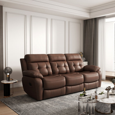 Genuine Leather Non Power Reclining Sofa With Drop Down Table, Stainless Steel Cupholders And Magazine Bag