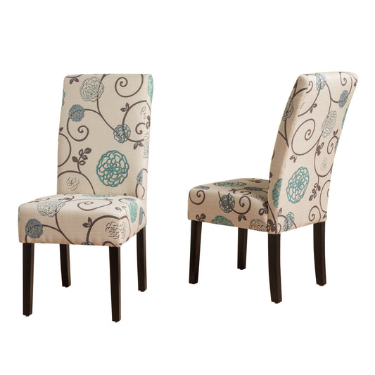 Contemporary Dining Chair Set With Rubberwood Legs - White / Blue