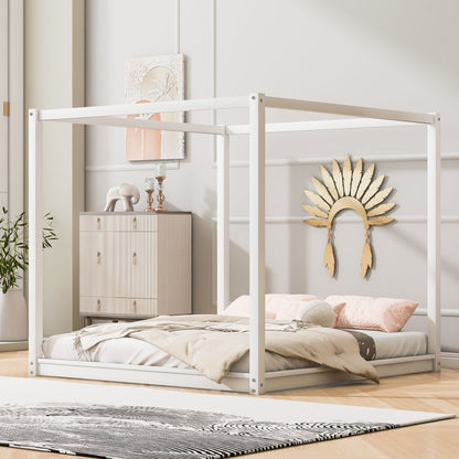 Wood Canopy Platform Bed With Support Legs And Airflow Slats