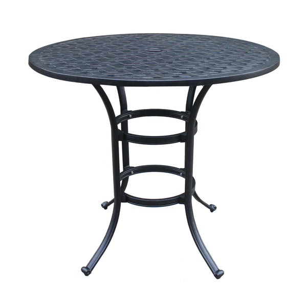 Cast Aluminum Round Counter Table With Lattice Design And Umbrella Hole - Dark Lava Bronze
