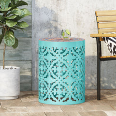 Airy - Outdoor Side Table With Lace Cut Design And Metal Frame