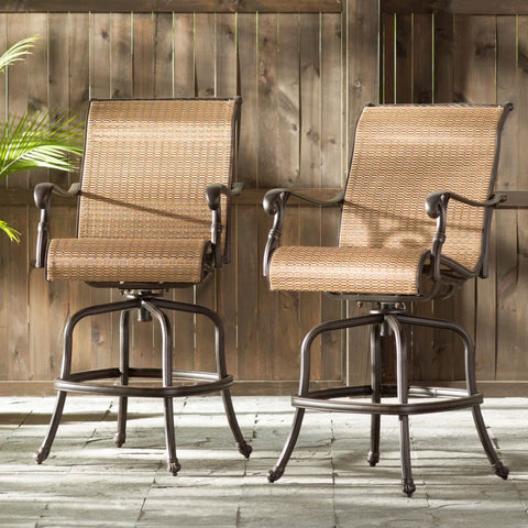 Outdoor Sling Counter Stool (Set of 2) With Aluminum Frame, All Weather - Dark Brown