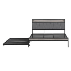 Platform Bed Frame With Trundle, USB Ports And Slat Support, No Box Spring Needed