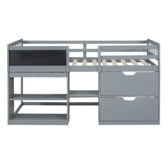 Low Loft Bed With Rolling Desk, Shelf And Drawers